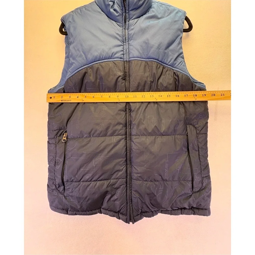 VTG Old Navy Mens XXL Puffer Vest Blue Two Tone Graphic Print Gorpcore Quilted